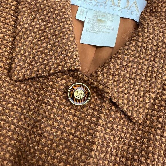 Vintage Escada Margaretha Ley Wool Blend Tweed Blazer Orange Size 14 Gold Button - Picture 6 of 15